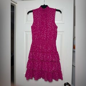 MSK Fusicha & Gold Print Smoked Waist Sleeveless Ruffle Tiered Dress